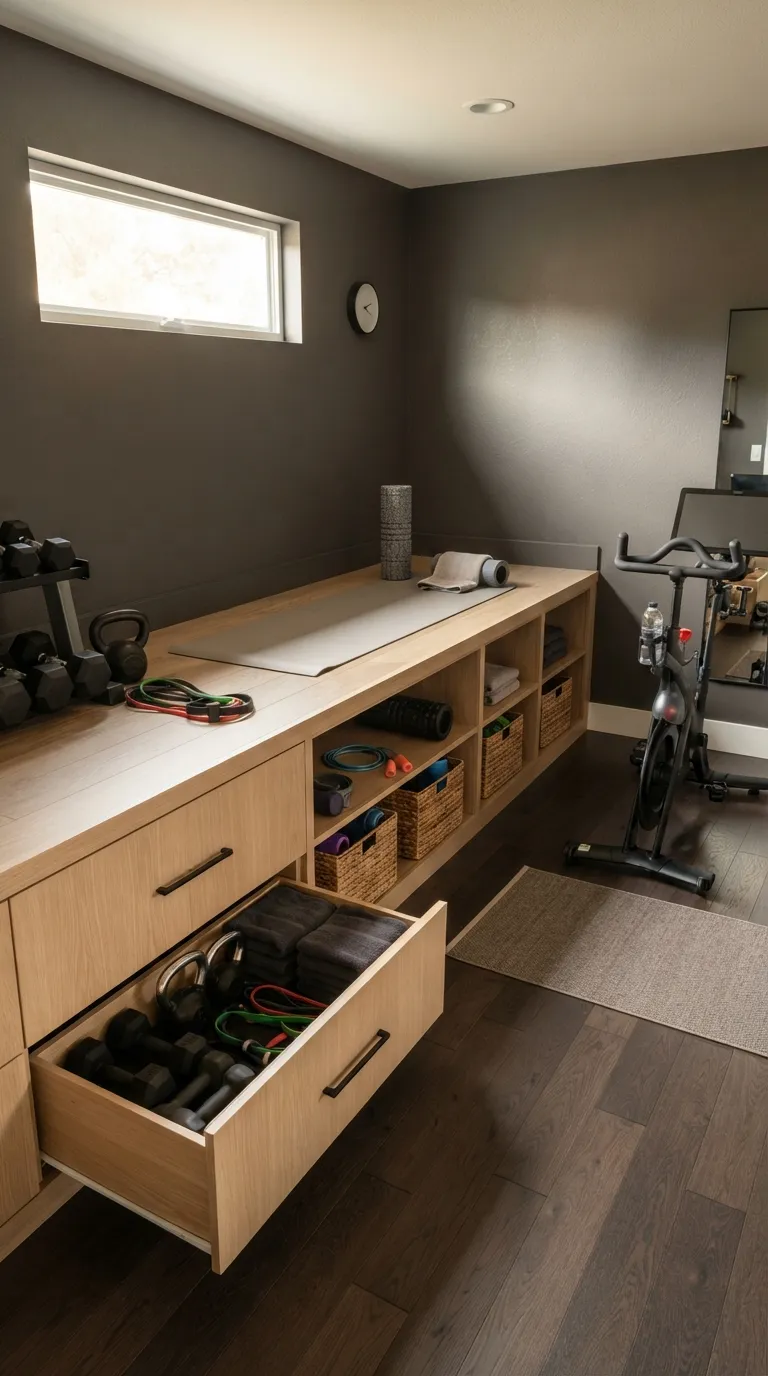 modern home gym ideas with storage Storage Stair Platform