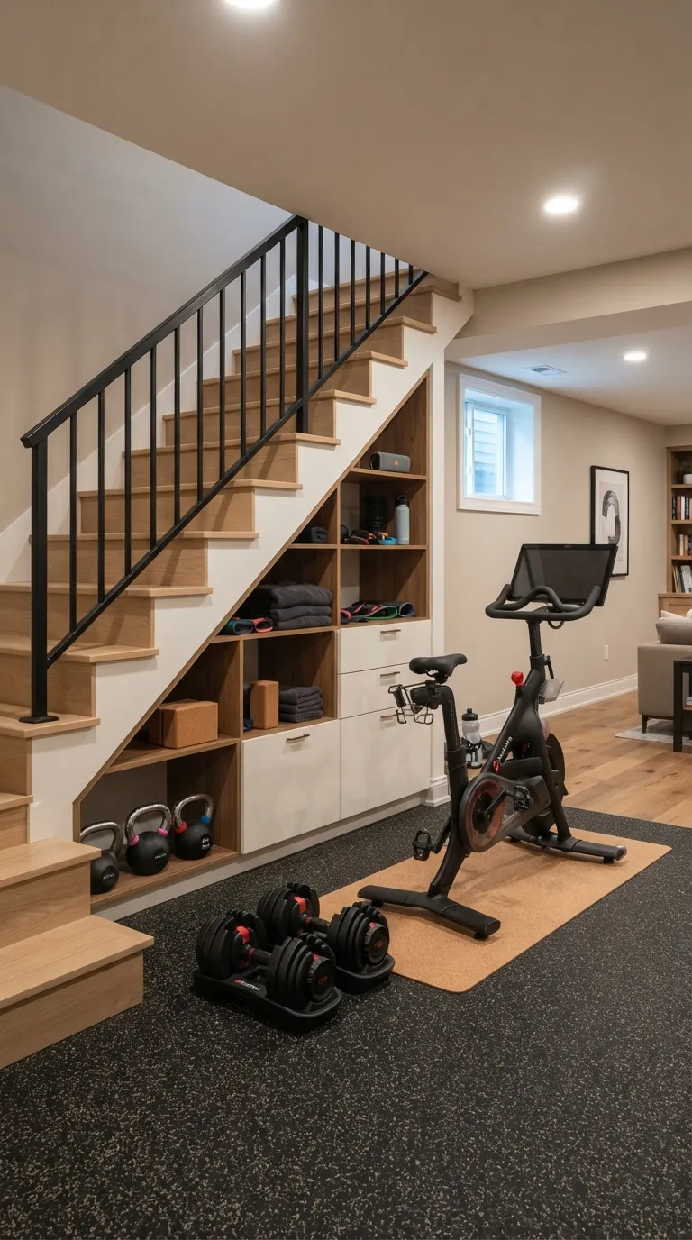 modern home gym ideas with storage Under-Stair Gym Storage