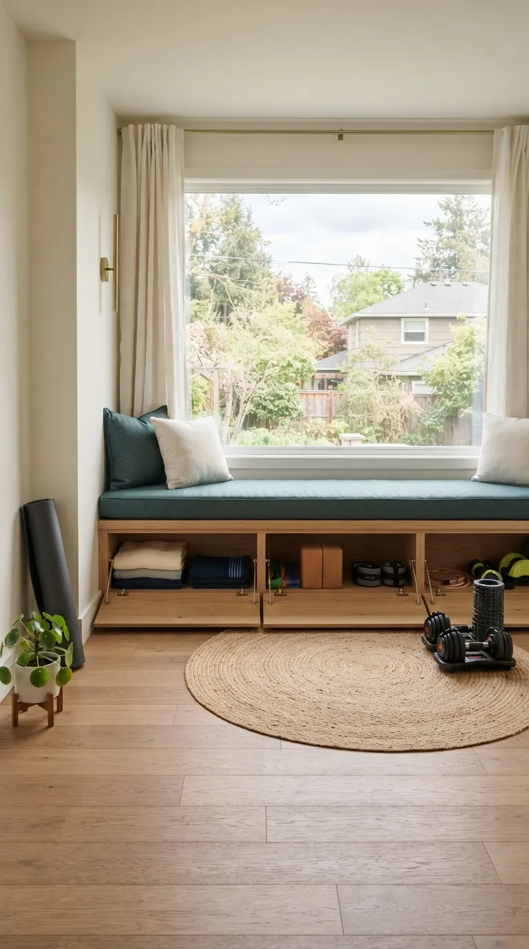 modern home gym ideas with storage Window Seat Storage