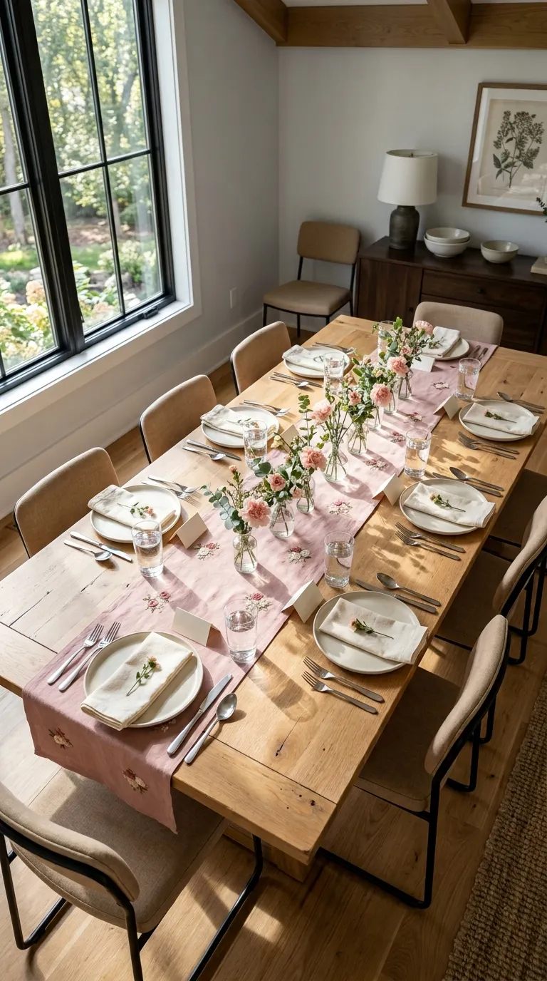 Pink Birthday Party Decorations Adult Pink Floral Table Runner