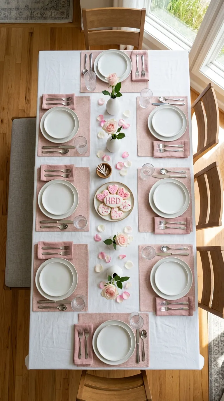 Pink Birthday Party Pink and White Table Setting