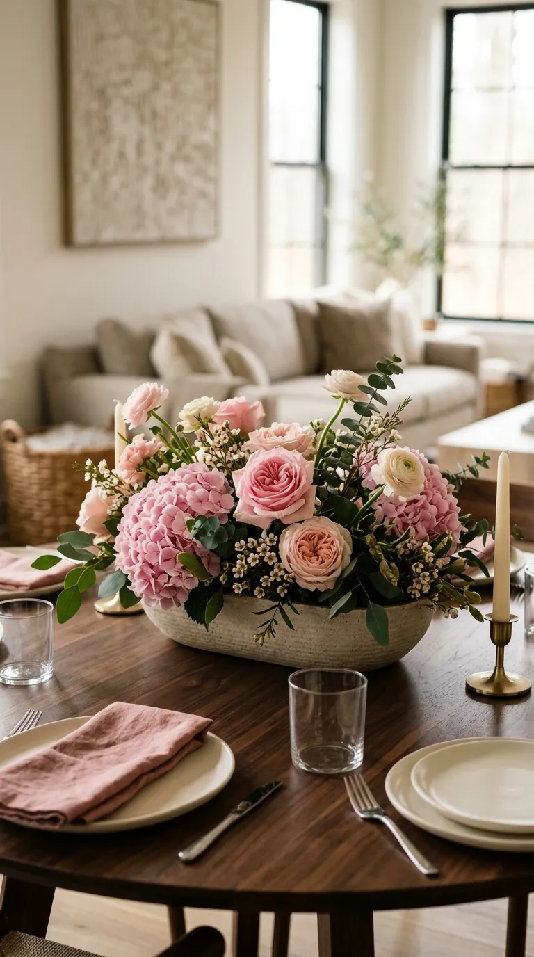 Pink Birthday Party Pink Floral Centerpiece