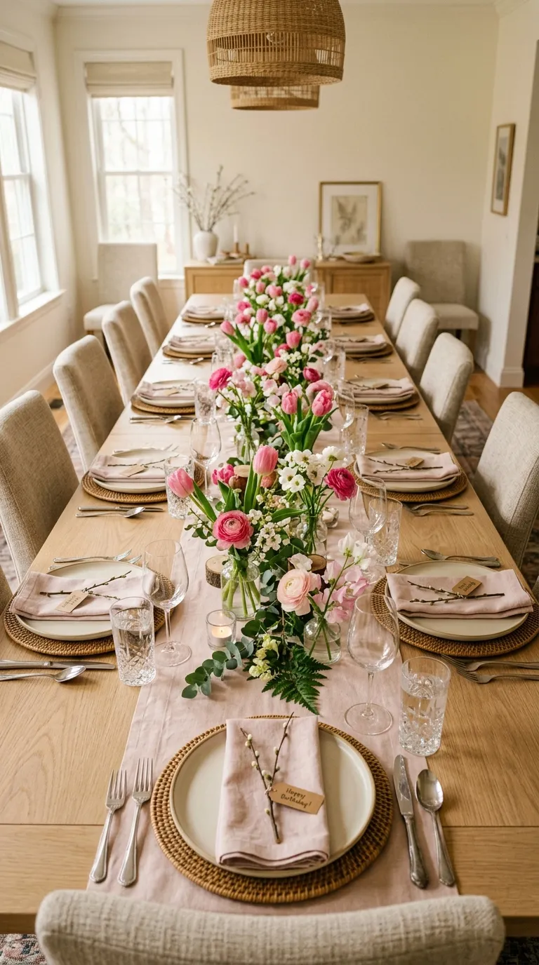 Pink Birthday Party Pink Floral Table Runner