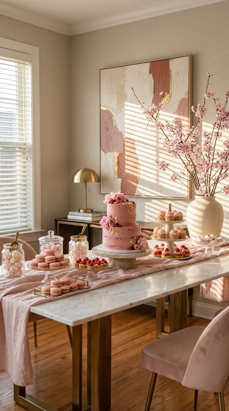 Pink Birthday Party Rose Pink Dessert Table