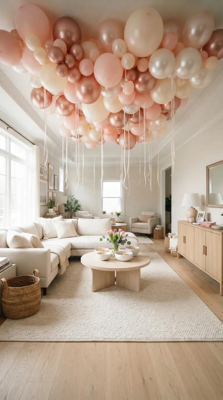 Pink White Birthday Decor Pink Balloon Ceiling