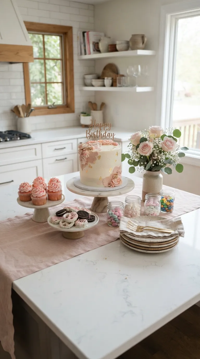 Pink White Birthday Decor Pink Dessert Display