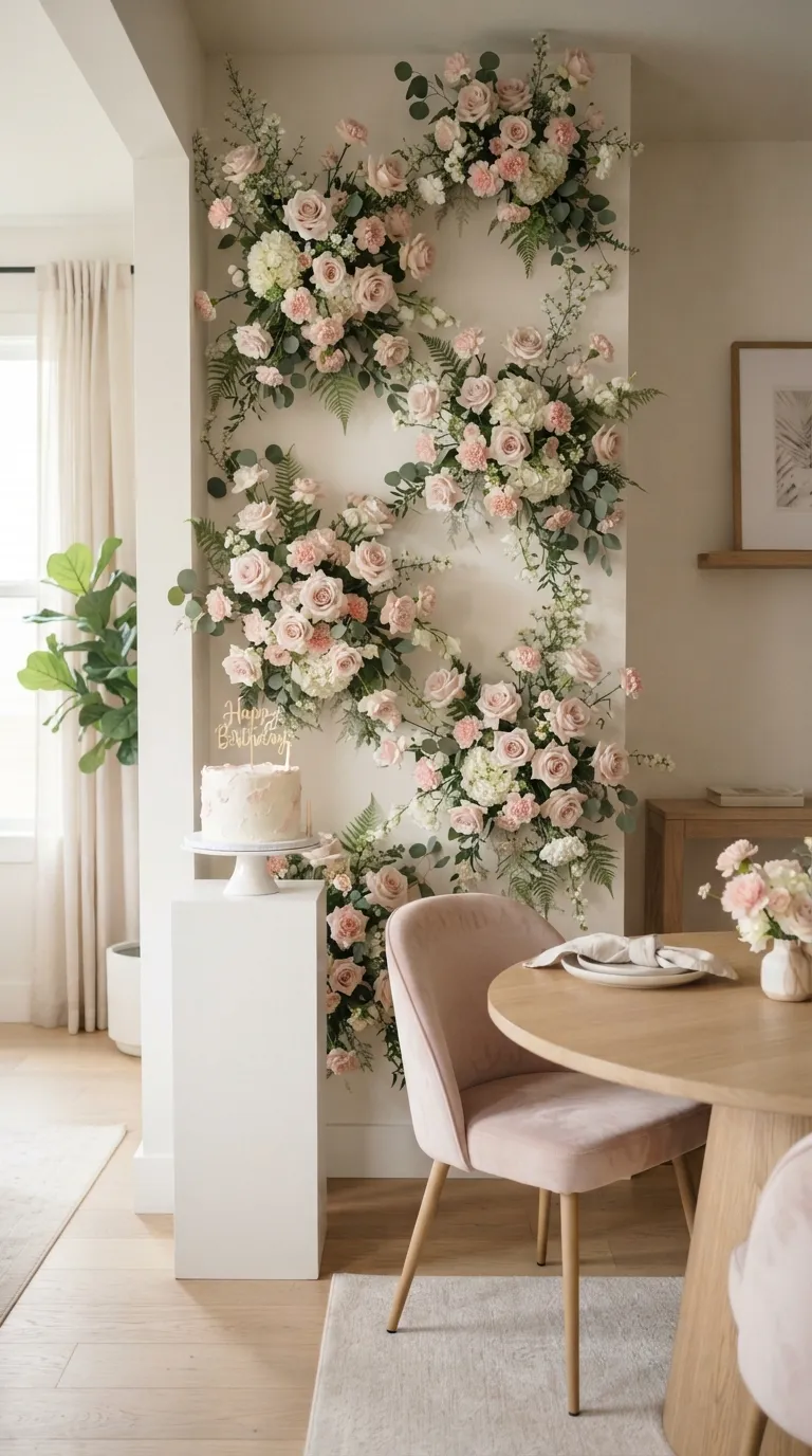 Pink White Birthday Decor Pink Floral Backdrop