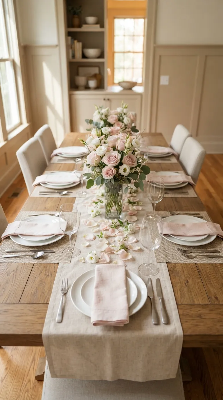 Pink White Birthday Decor Pink Floral Table Runner
