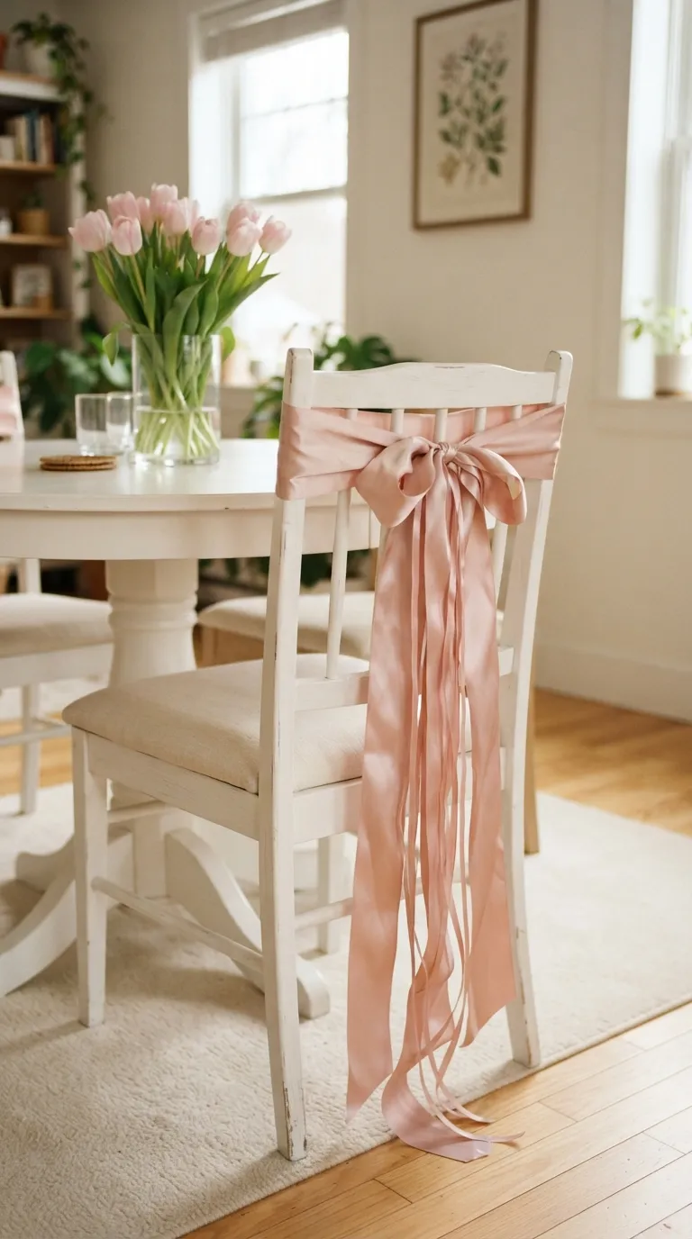 Pink White Birthday Decor Pink Ribbon Chair Decor