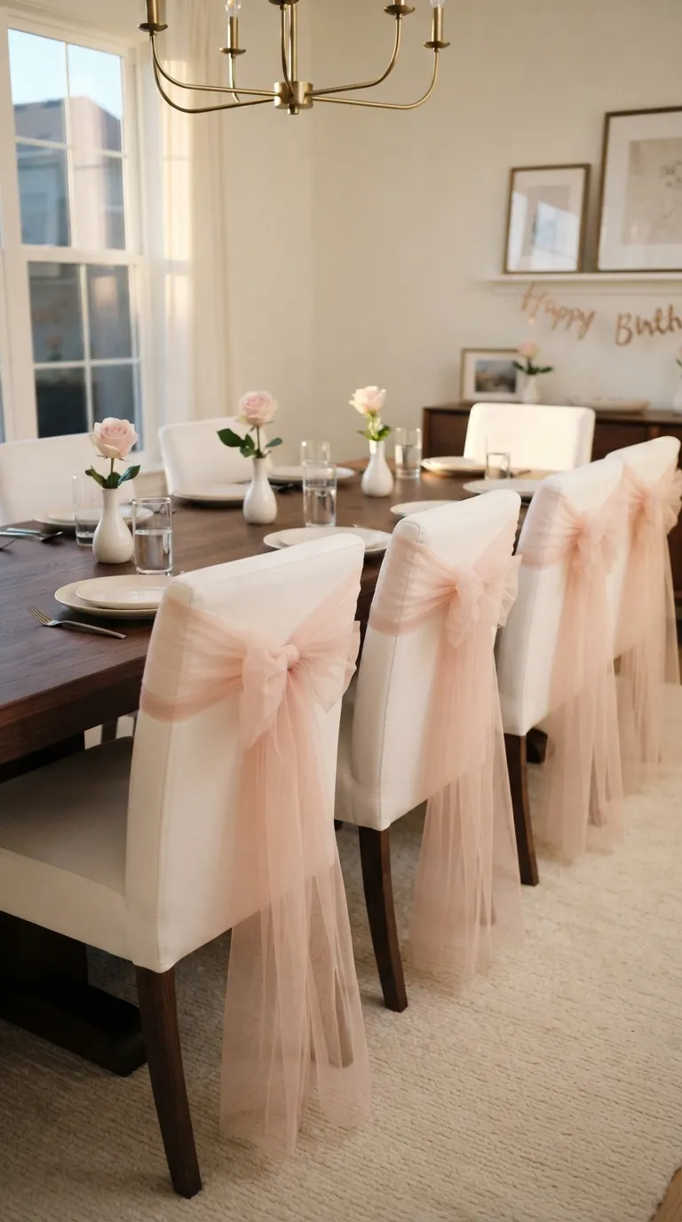 Pink White Birthday Decor Pink Tulle Chair Bows