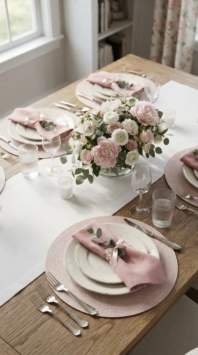 Pink White Birthday Decor Soft Pink Table Setting