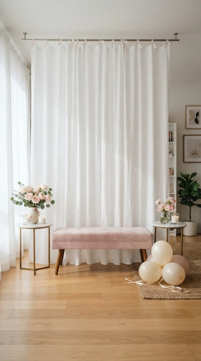 Pink White Birthday Decor White Backdrop Wall