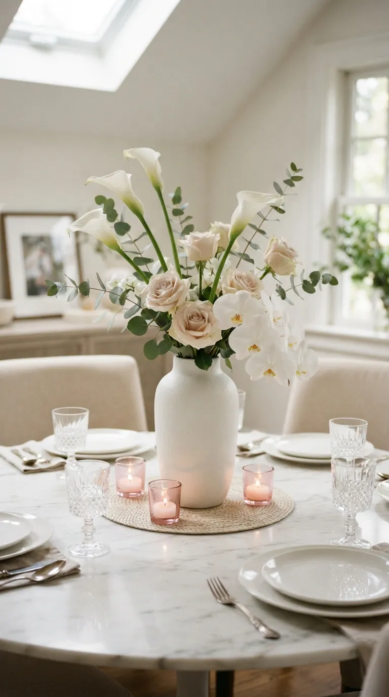 Pink White Birthday Decor White Floral Centerpiece