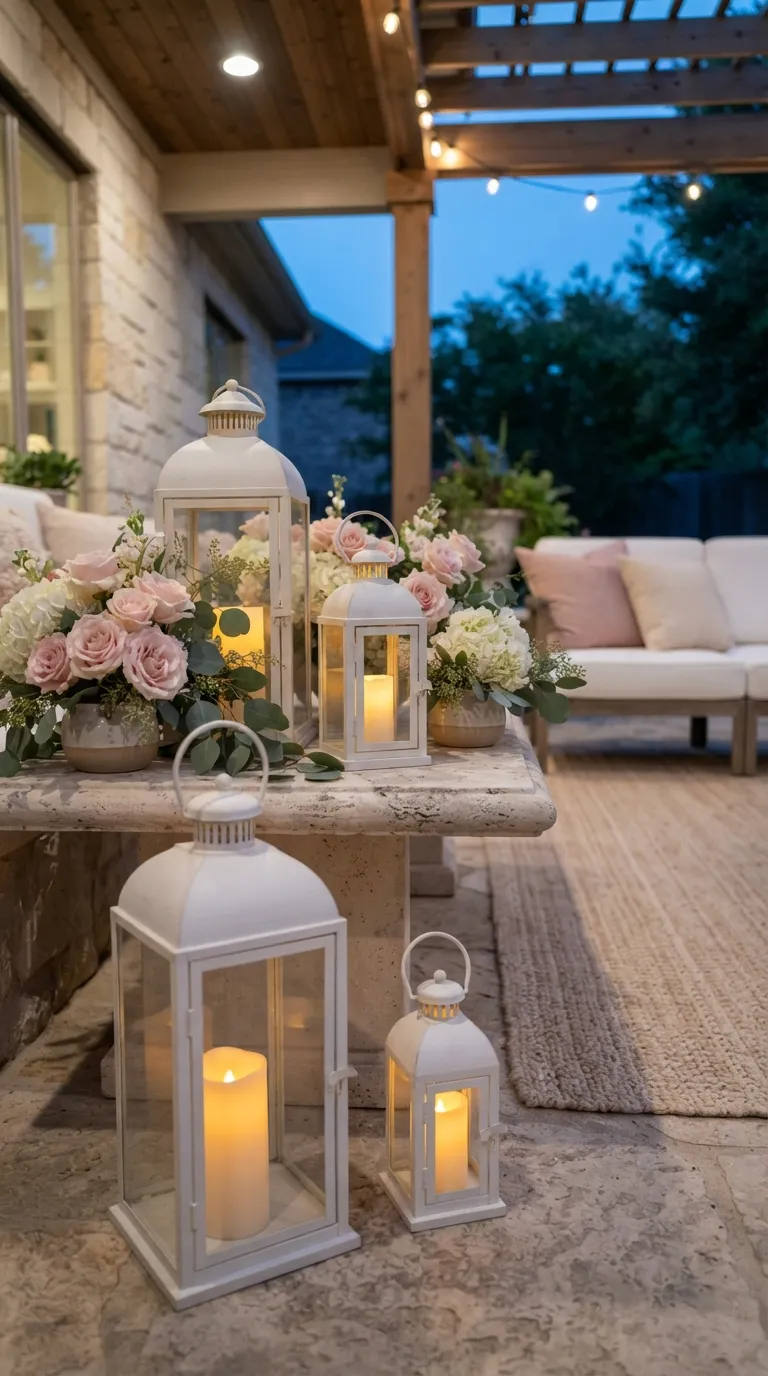 Pink White Birthday Decor White Lantern Glow