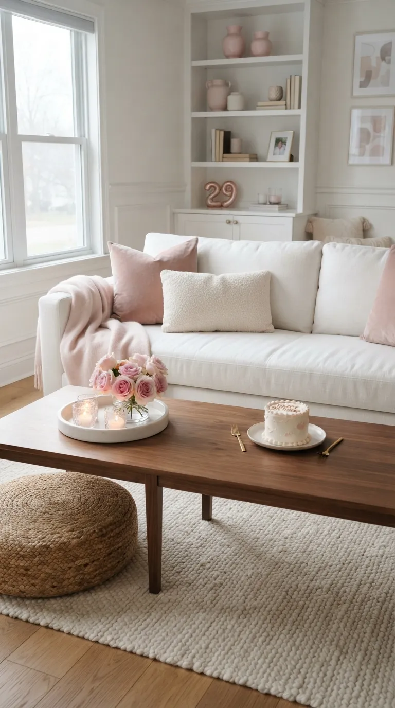 Pink White Birthday Decor White Sofa Birthday Styling
