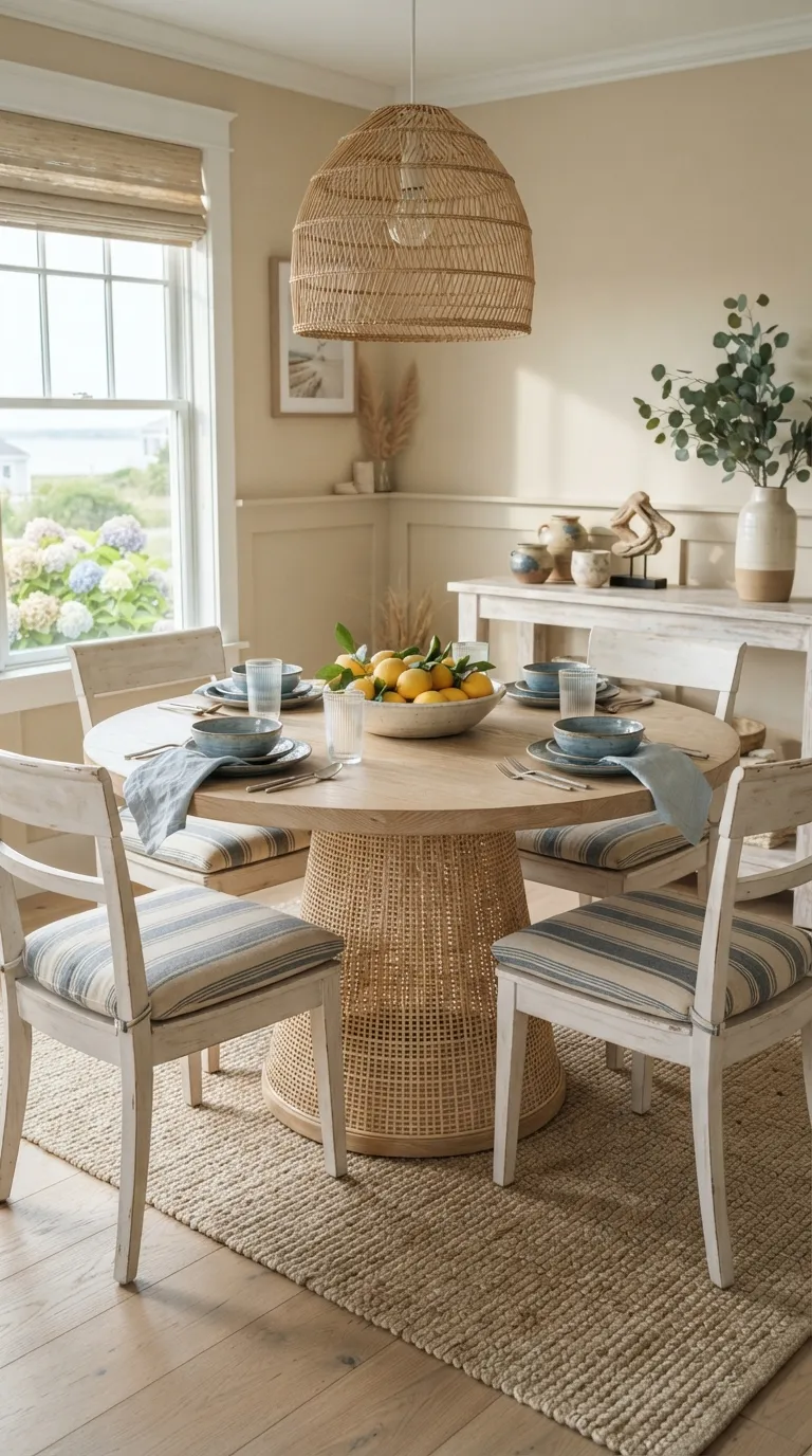 round table dining room decor Coastal Blue Accents