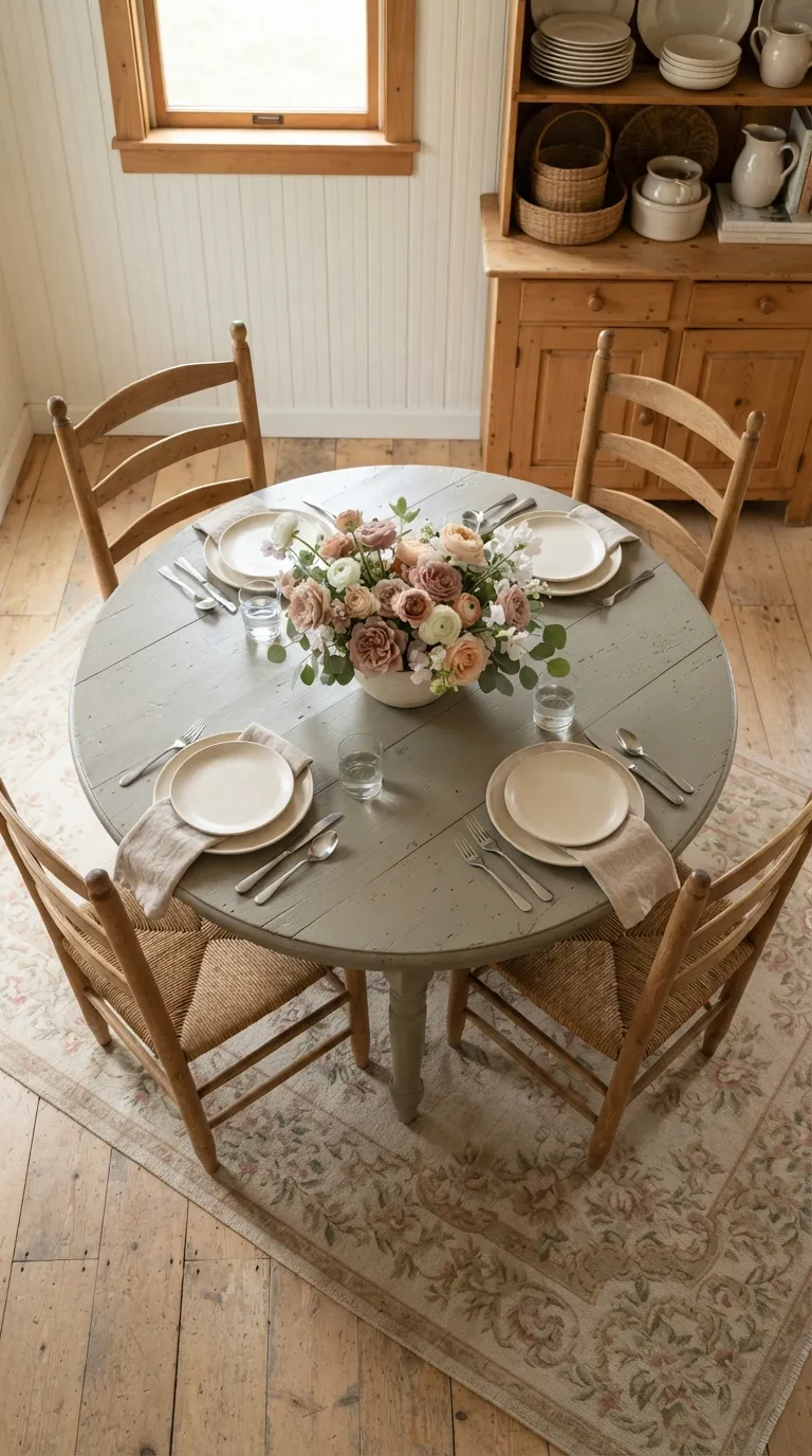 round table dining room decor Floral Linen Centerpiece