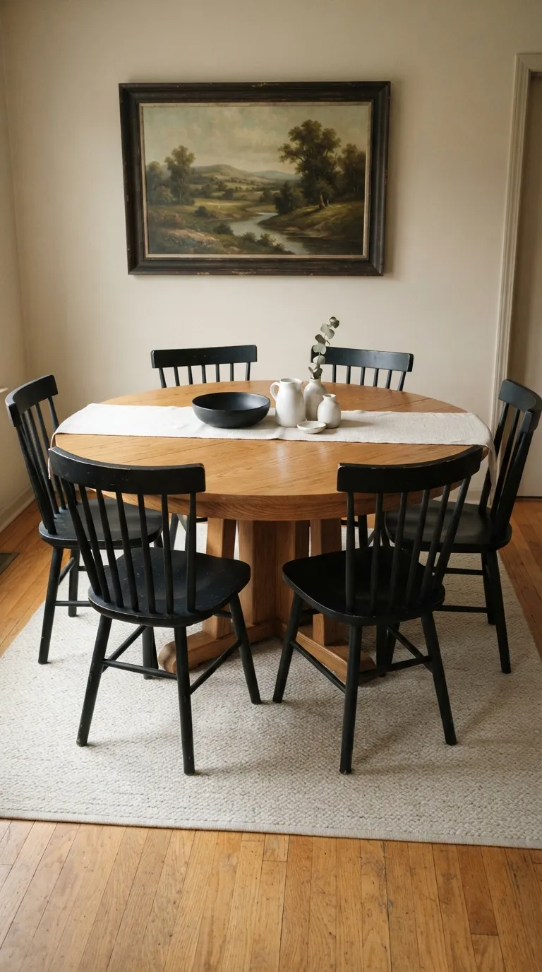 round table dining room decor ideas Black Chair Contrast