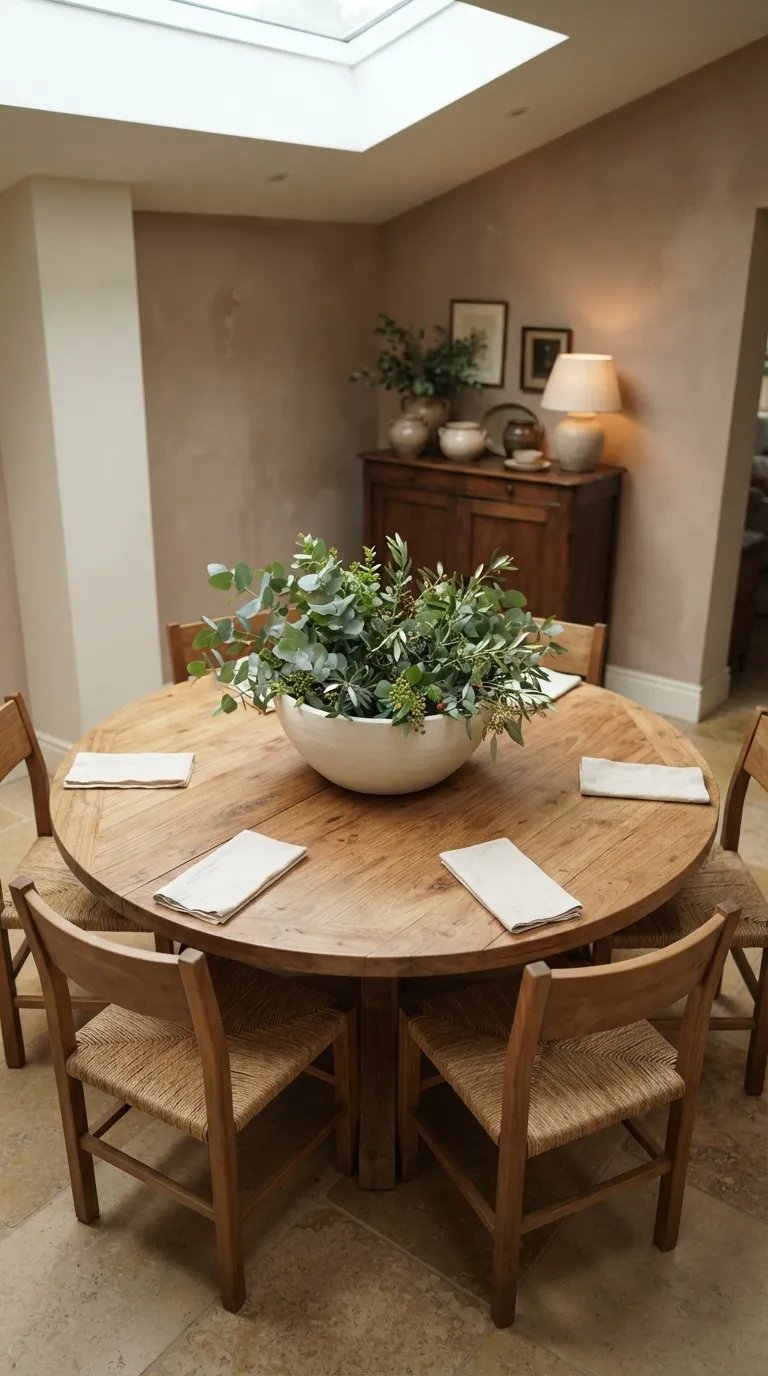 round table dining room decor ideas Earthy Greenery