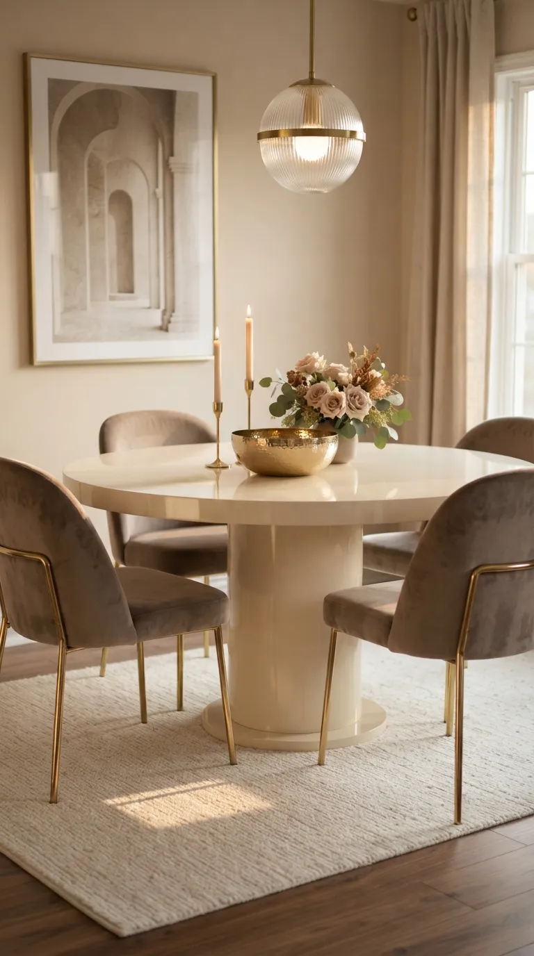 round table dining room decor ideas Elegant Brass Details