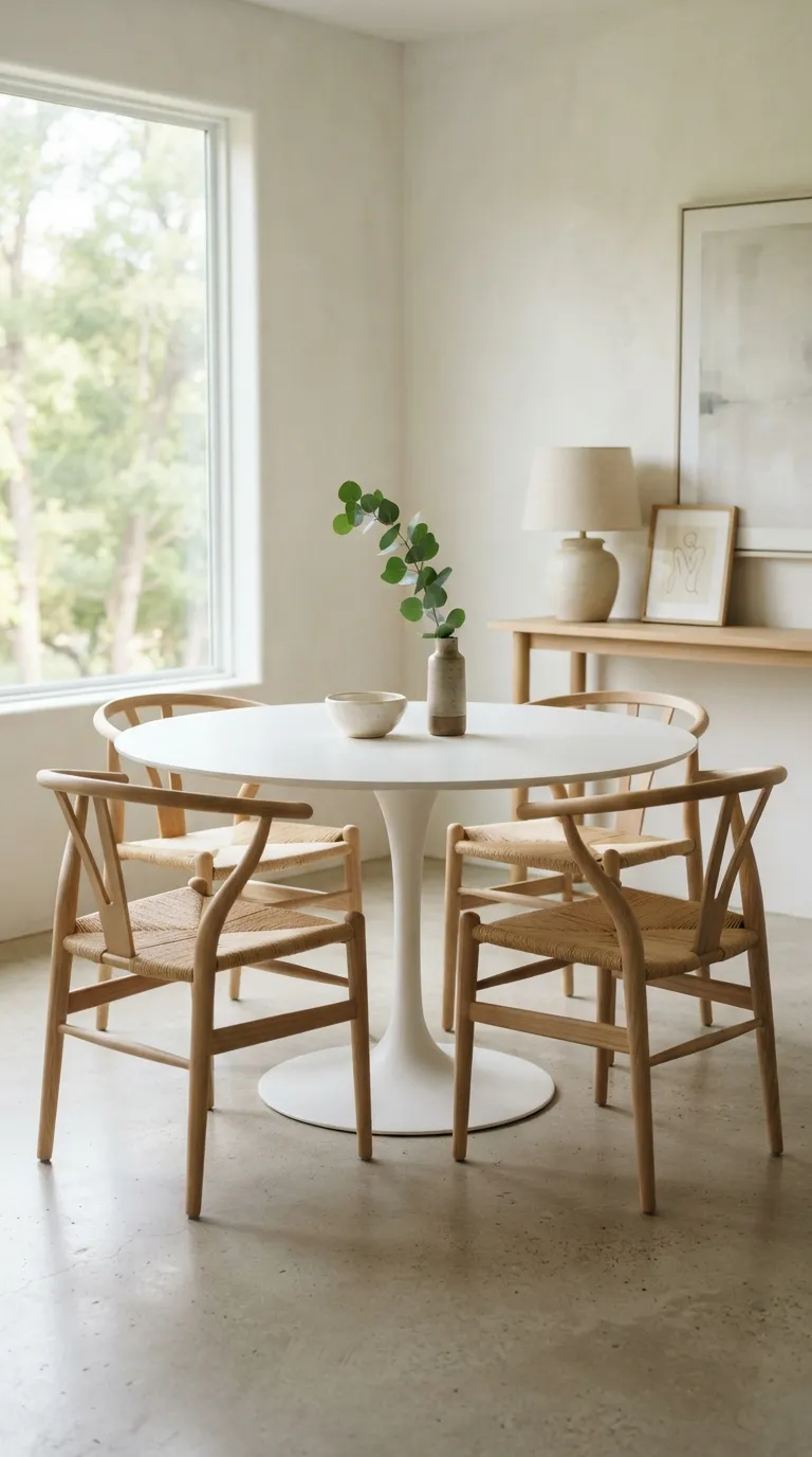 round table dining room decor ideas Minimal White Styling