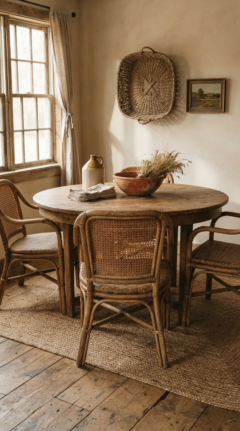 round table dining room decor ideas Rustic Woven Details