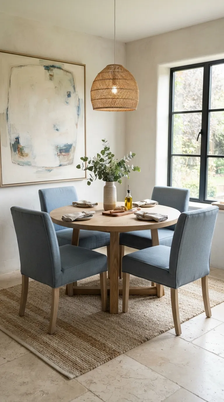 round table dining room decor ideas Soft Linen Seating