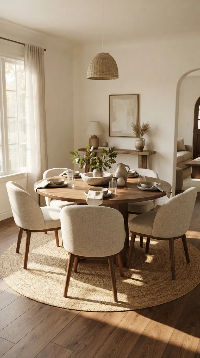 round table dining room decor ideas Warm Wood Centerpiece
