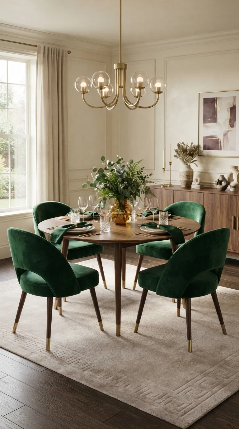 round table dining room decor Jewel-Tone Upholstery