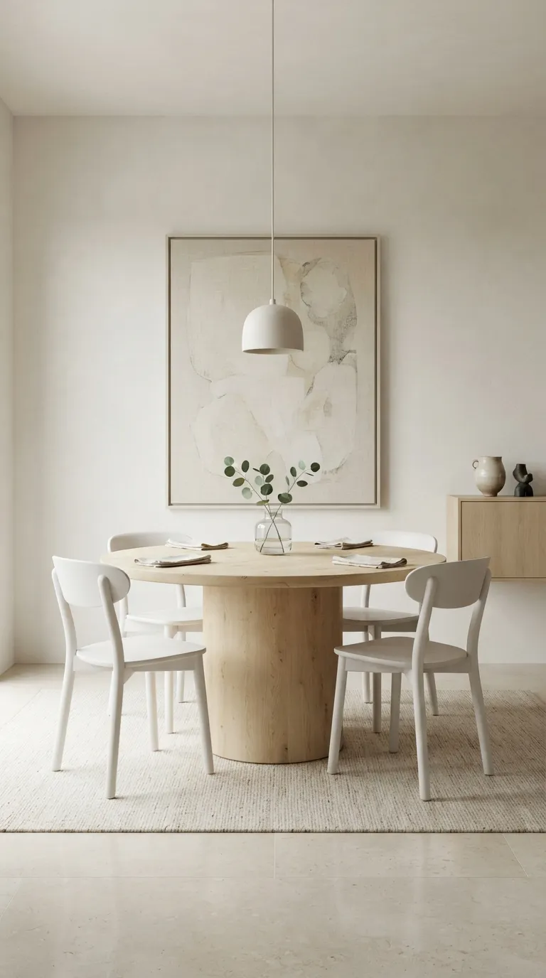 round table dining room decor Minimal White and Wood