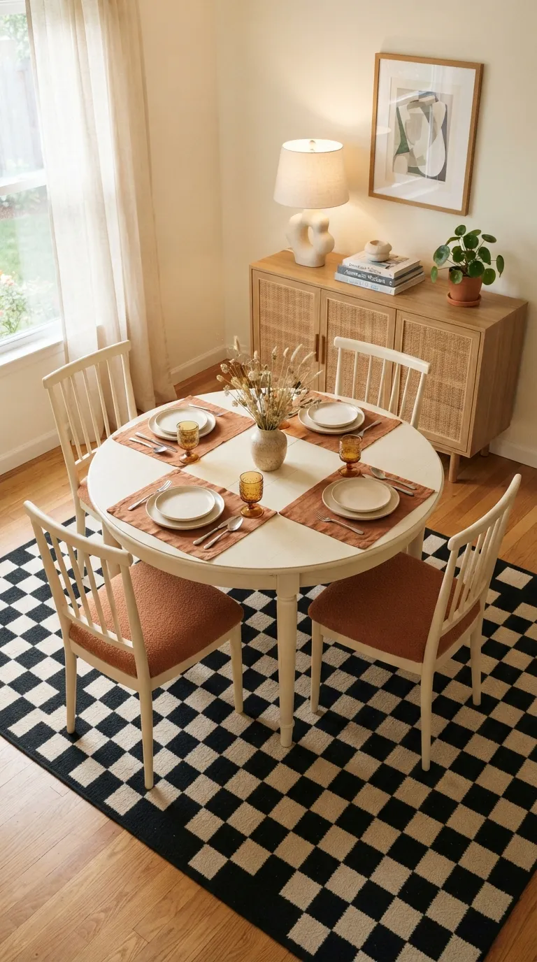 round table dining room decor Playful Checkerboard Details