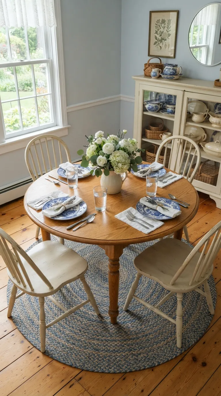round table dining room decor Rustic Blue-and-White Plates
