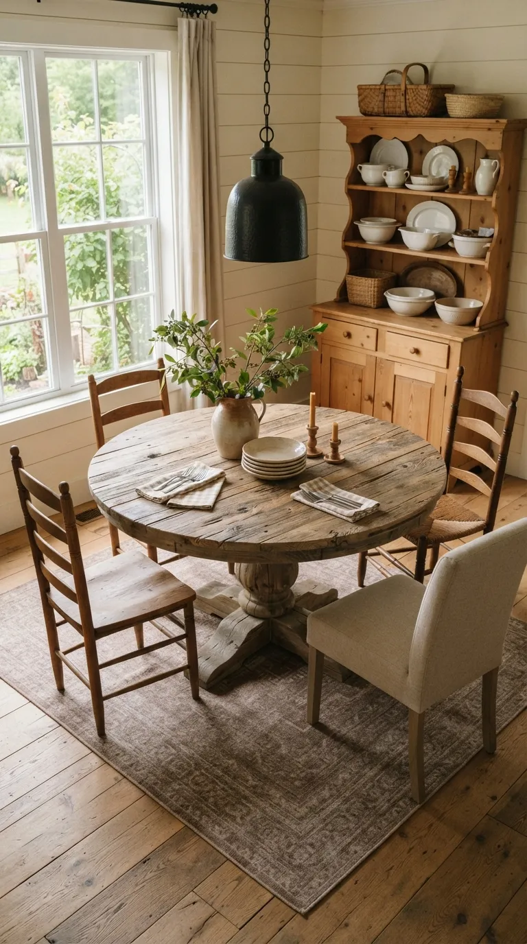 round table dining room decor Rustic Farmhouse Layers