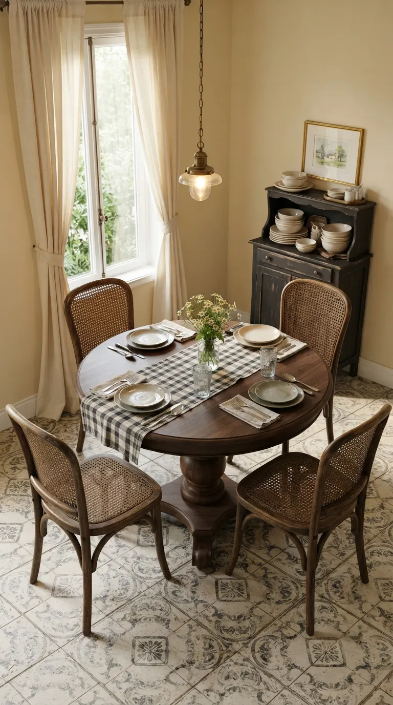 round table dining room decor Vintage Bistro Charm