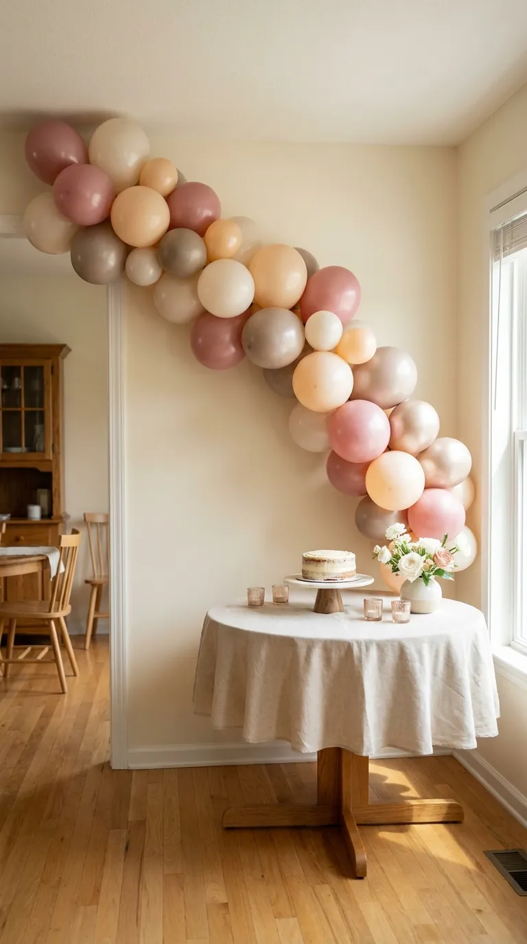 simple birthday backdrop ideas for home Create a Soft Balloon Garland Backdrop