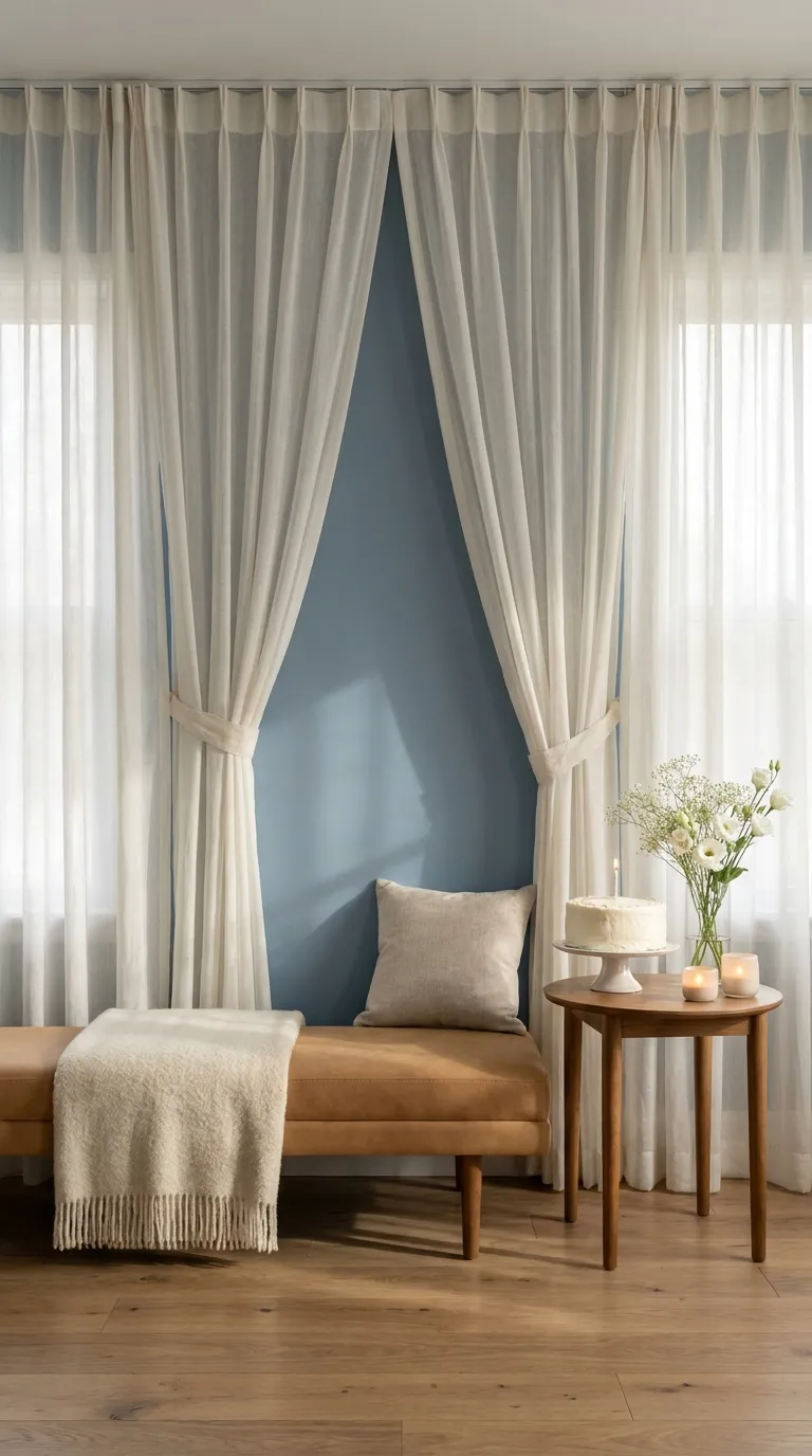 simple birthday backdrop ideas for home Drape a Sheer Curtain Backdrop