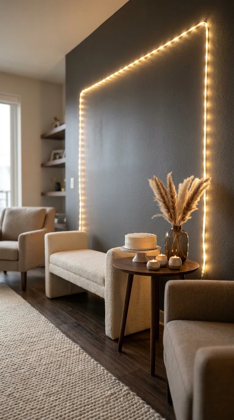 simple birthday backdrop ideas for home Frame the Wall With String Lights