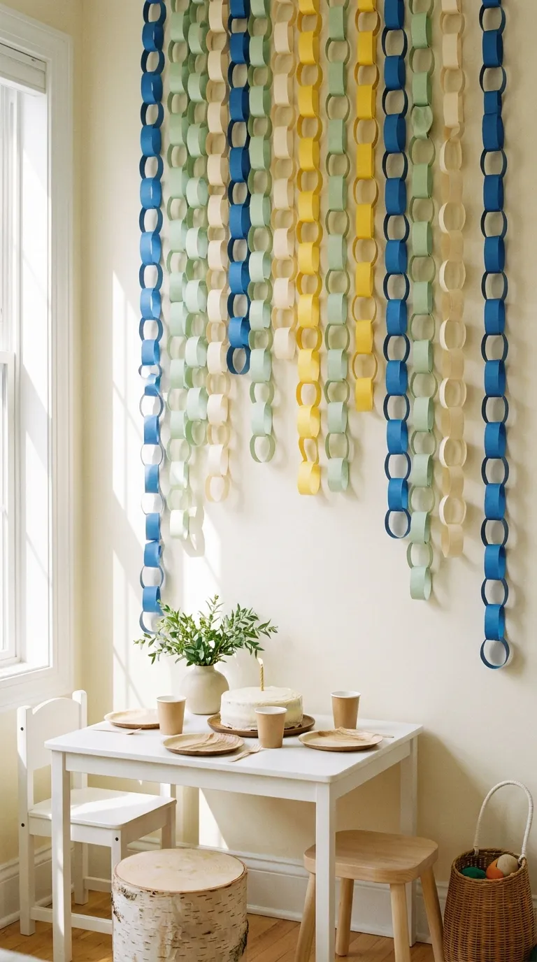 simple birthday backdrop ideas for home Hang a Simple Paper Chain Backdrop