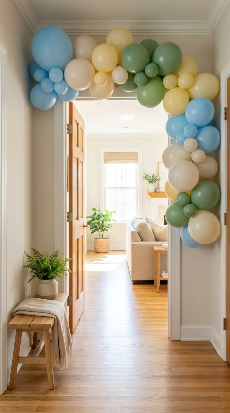 simple birthday backdrop ideas for home Use a Balloon Arch Around a Doorway