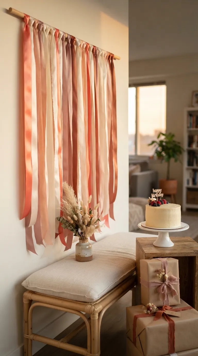simple birthday decor ideas for girls Hang a Ribbon Birthday Backdrop