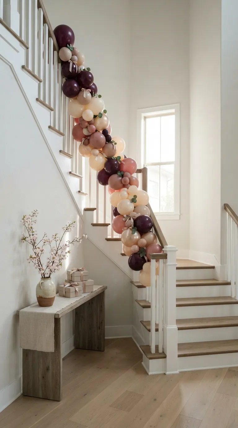 simple birthday decor ideas with balloons Add Balloon Garlands Along the Staircase