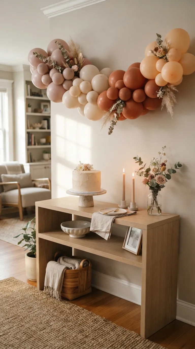 simple birthday decor ideas with balloons Create a Soft Balloon Garland Over the Dessert Table