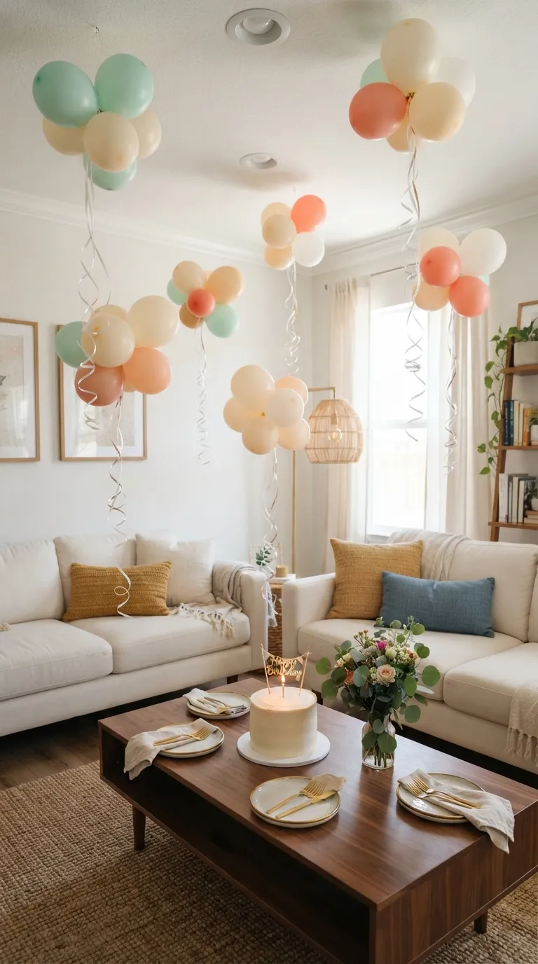 simple birthday decor ideas with balloons Hang Balloon Clusters From the Ceiling