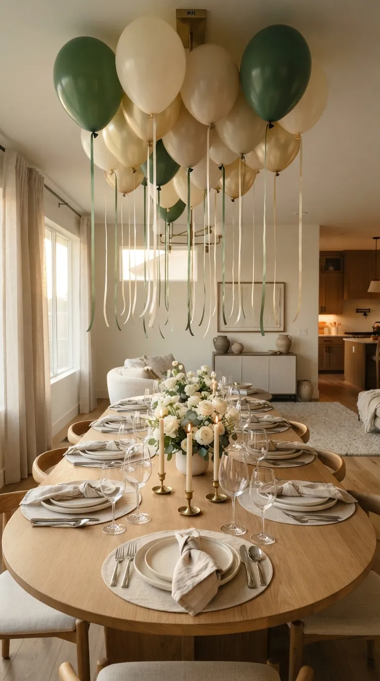 simple birthday decor ideas with balloons Hang Balloons Above the Dining Table
