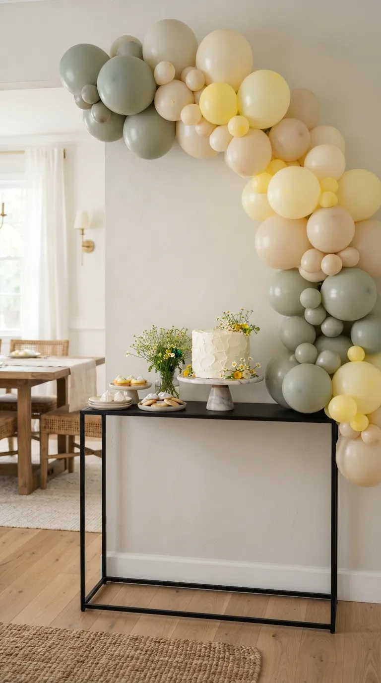 simple birthday decor ideas with balloons Make a Half Arch Around the Cake Table