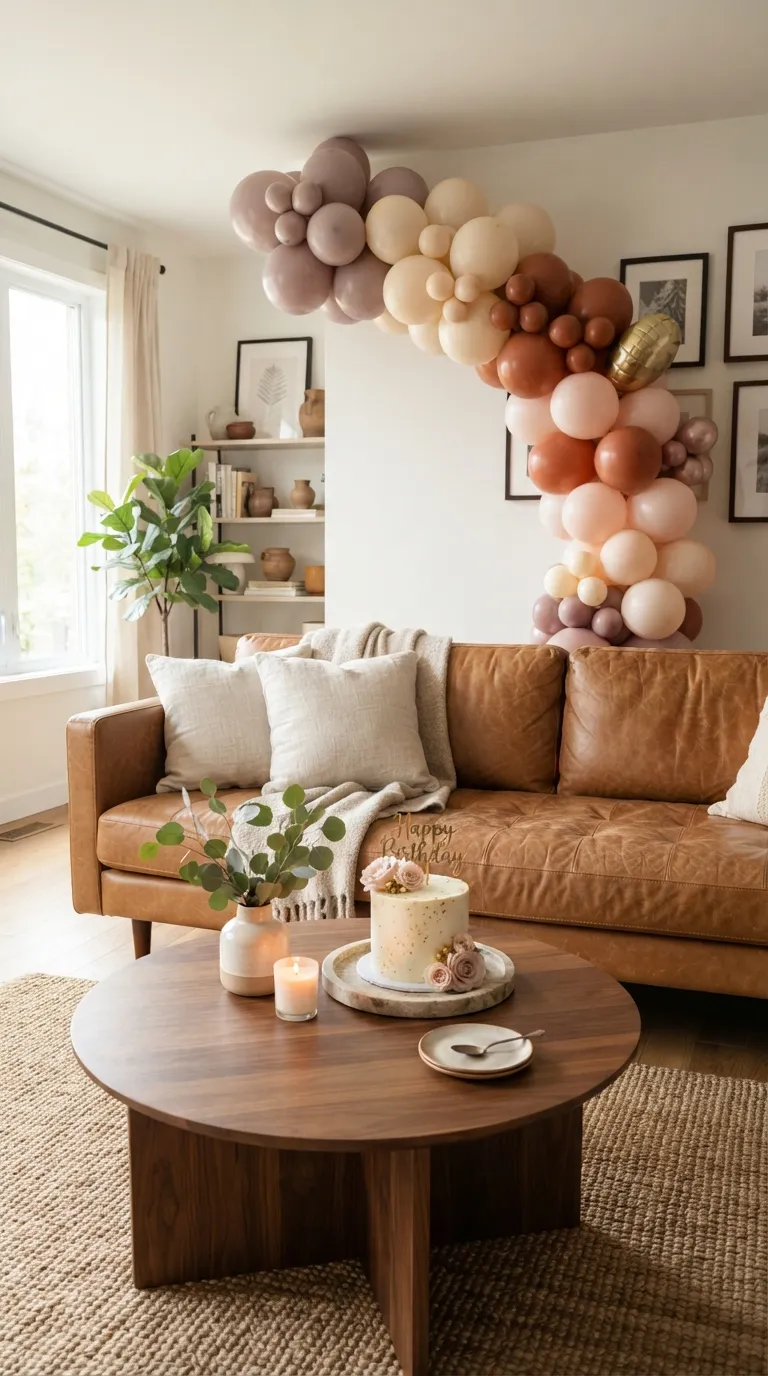 simple birthday decor ideas with balloons Style a Balloon Arch Behind the Sofa