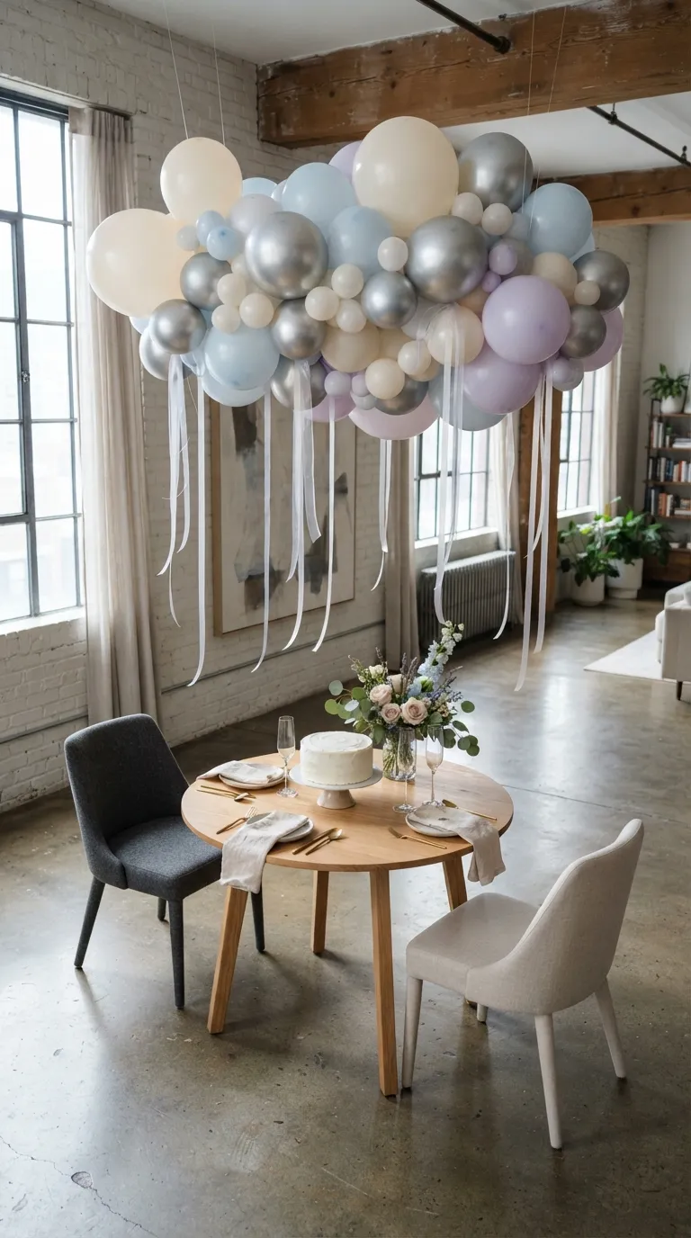 simple birthday decor ideas with balloons Use a Balloon Cloud Above the Party Area