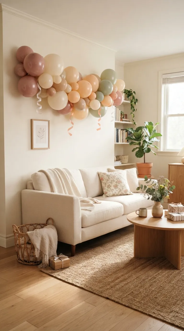 simple birthday decoration ideas on a budget Create a Balloon Garland Over the Sofa