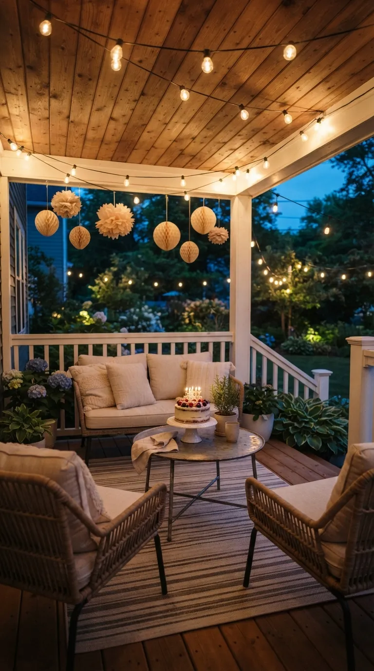 simple birthday decoration ideas on a budget Hang String Lights for a Soft Glow