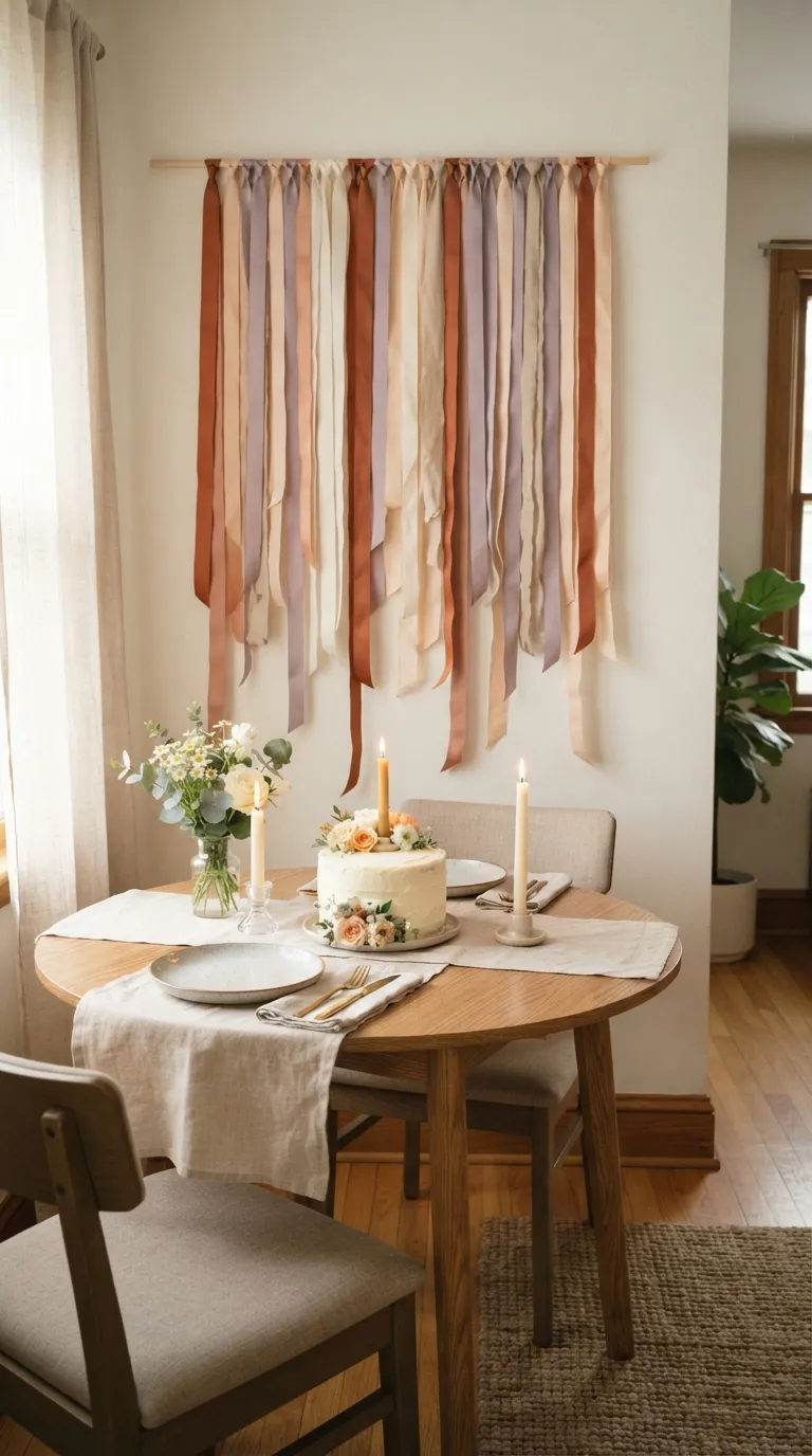 simple birthday decoration ideas on a budget Make a Ribbon Wall Backdrop